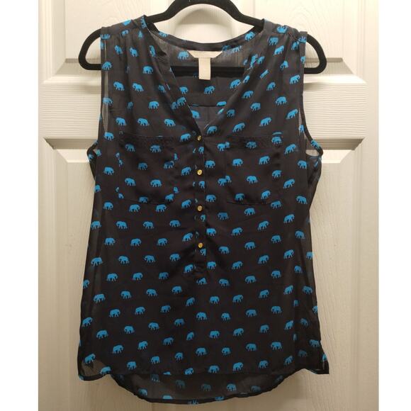 Banana Republic Women's Size Medium Blue Elephant Print Popover Top *FLAW* - Picture 1 of 8
